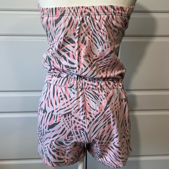 New York & Co Strapless Romper Pink Gray Zebra Print Drawstring Waist Casual XS - Picture 3 of 6